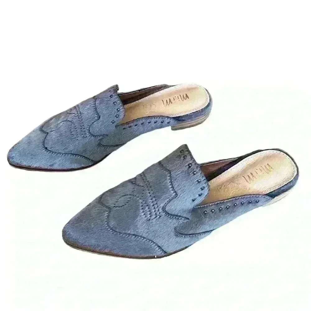 Mi.iM Woman’s Grey Leather Faux Calf Hair Mule Slide Shoe Size 8 - Picture 3 of 7